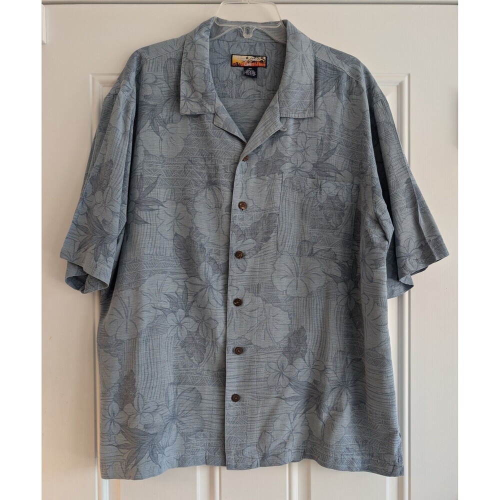 Havana Jacks Cafe Mens 100% Silk Hawaiian Hibiscus Jacquard Beach Camp Shirt XXL